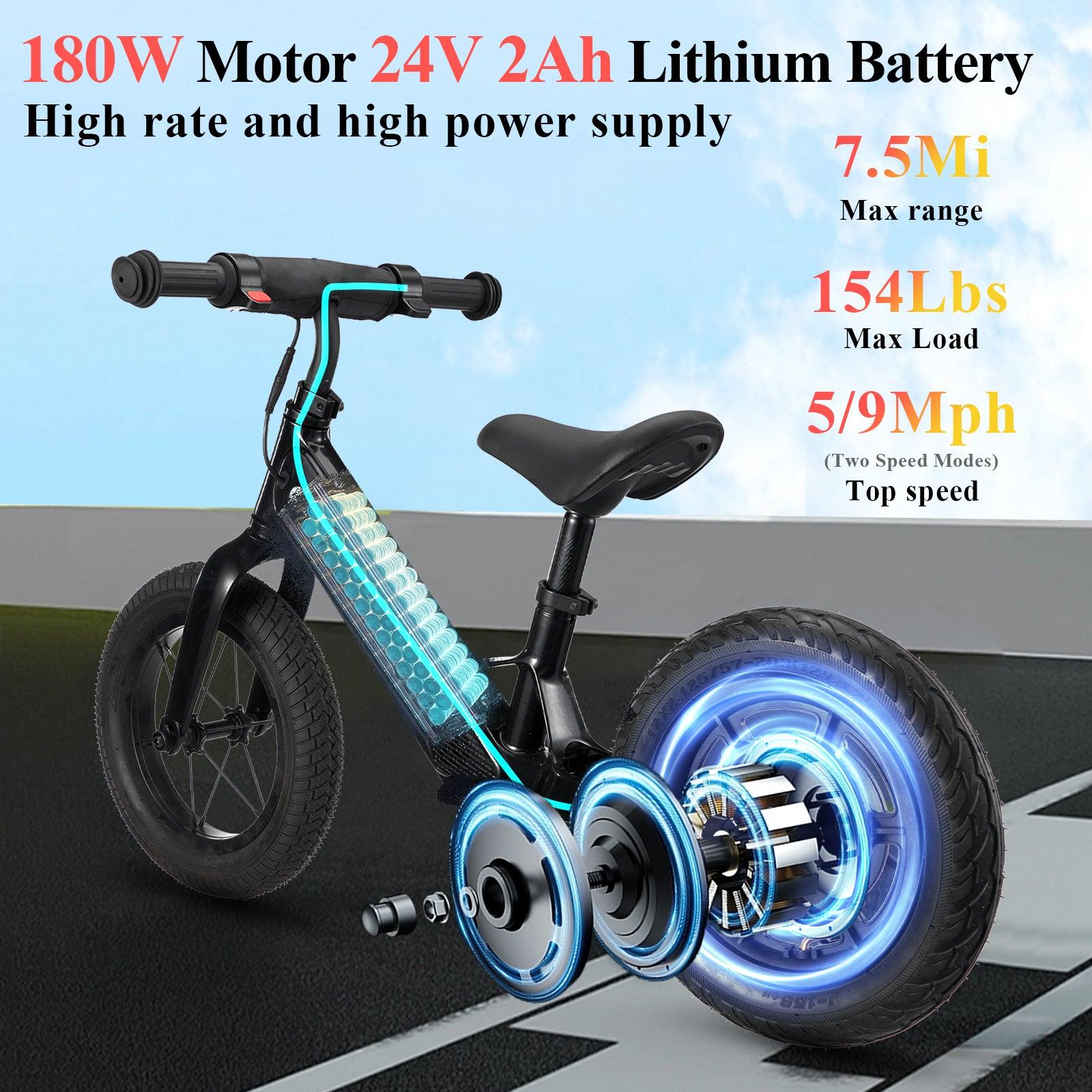 Electric Bike for Kids,180W 24V Electric Balance Bike Ages 3-5 Years Old,E-Bike with12 Inch Tire for Boys Girls, Kids Electric Motorcycle,Black