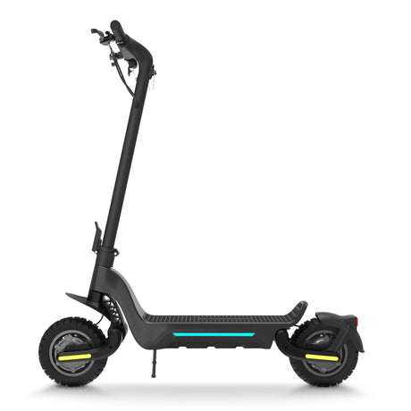 A Todimart X5S off-road electric scooter: Black Todimart X5S electric scooter (equipped with 10-inch off-road tires) – Bluetooth app connectivity supported – also great for city commuting